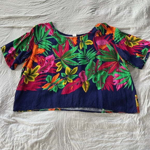 Vintage Two Piece Tropical Print Wrap Skirt & Top - Picture 5 of 7